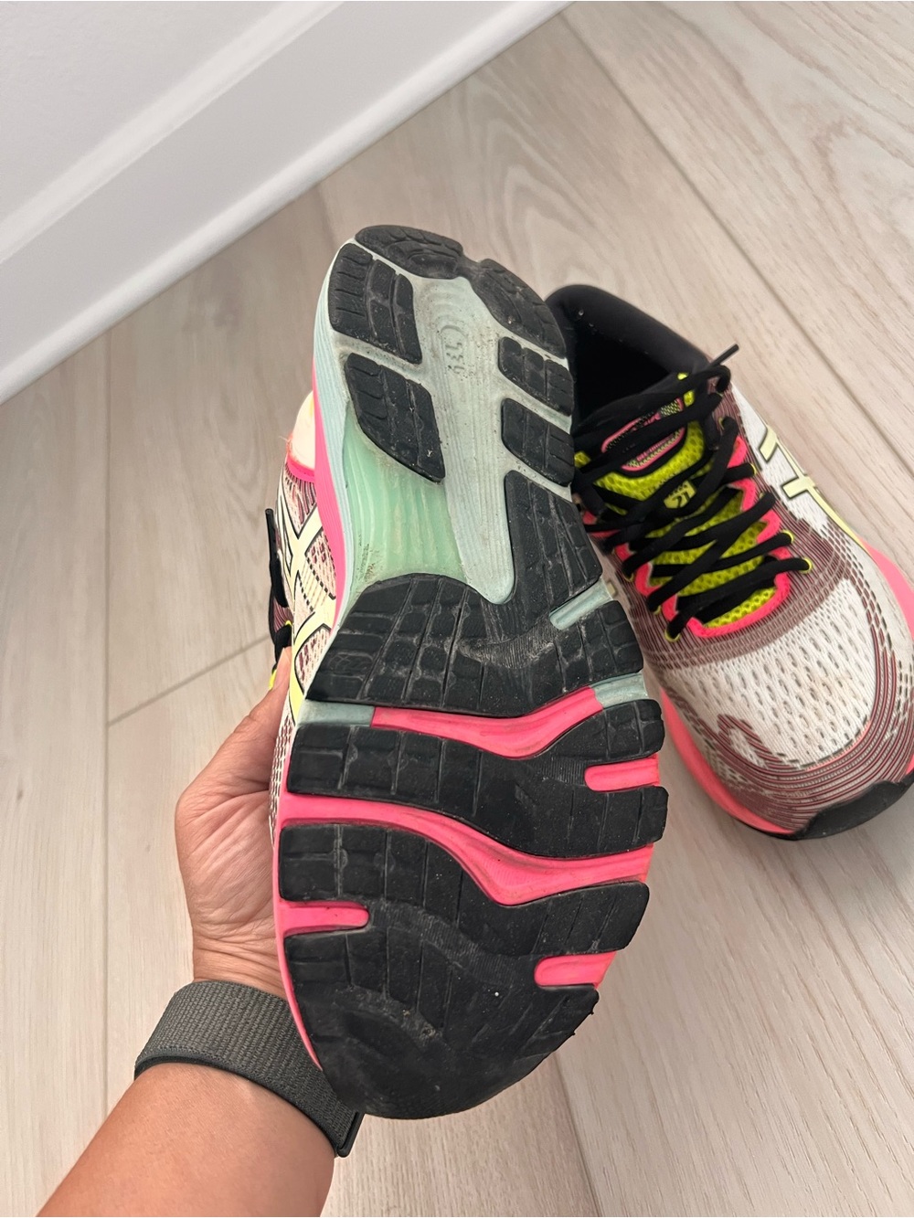 ASICS Women's Running Sneakers in White, Pink, Neon Yellow and Black - Picture 3 of 6